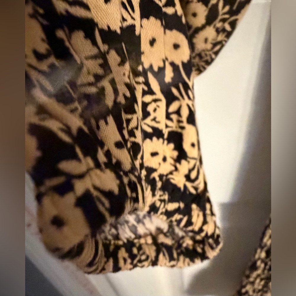 Lost+Wander Black Mini with Gold Floral Print, all over smocking, ruffle trim.S - Picture 9 of 14